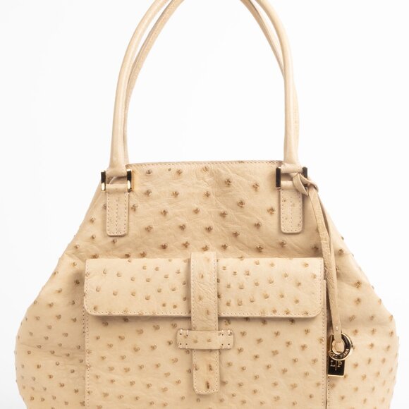 Loro Piana ostrich handbag in light camel color. GENTLY WORN CONDITION! - Picture 1 of 16